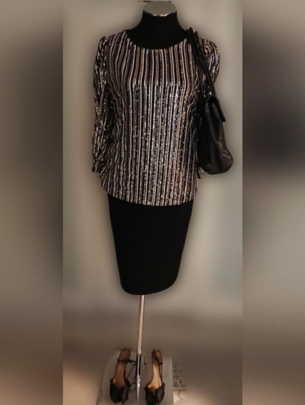 Elegant Black and Gold Striped Women's Blouse